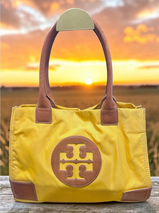 Tory Burch Handbags - Tory Burch Ella Yellow Nylon Tote with Brown Leather Trim and Logo
